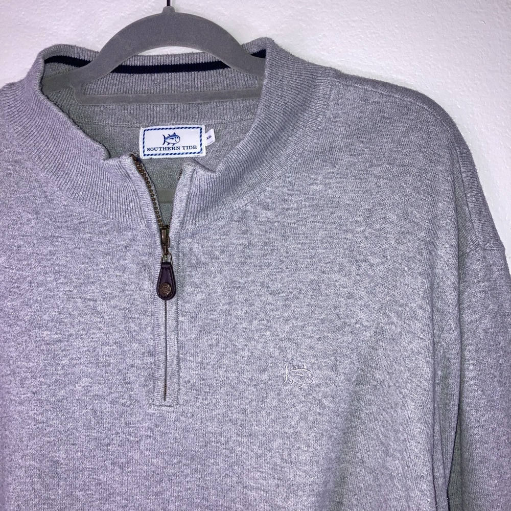 Southern Tide Sweater Mens XXL Grey The Skipjack 1/4 Quarter Zip Classic Preppy